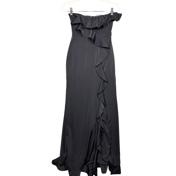 NBD Black Strapless Ruffle Maxi Dress Evening Gown Formal Party XS - Picture 1 of 9
